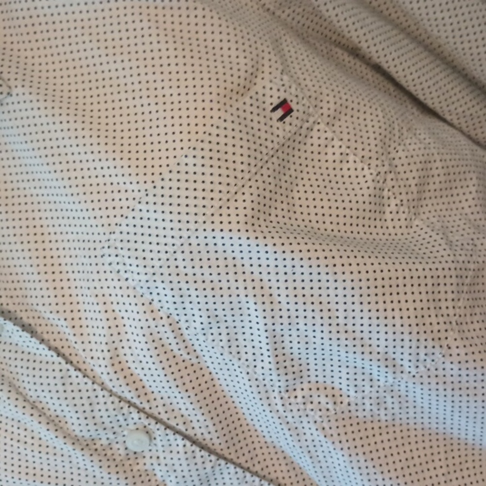 5/$20 Tommy Hilfiger XL white button down collared shirt with black polka dots. - Picture 3 of 6
